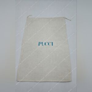 PUCCI Cotton Dust Bag Ivory with Teal Logo Drawstring Pouch EUC